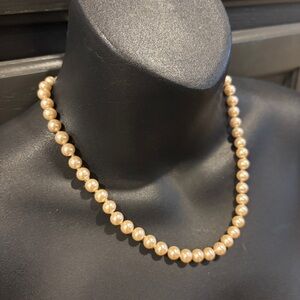 Vintage Signed JAPAN  Faux Pearl  Necklace & gold tone Clasp 18”